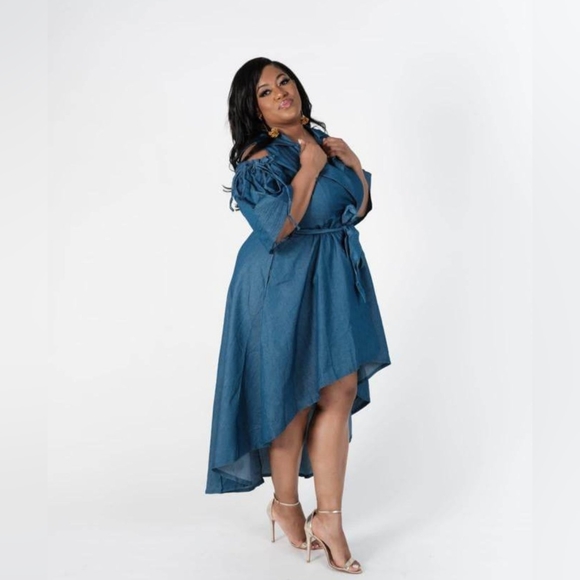 Promising Perfection Cold-Shoulder Self-Tie Denim Midi Dress - Picture 5 of 6